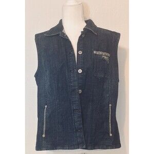 Chico’s Platinum Size 2 (US L) Embroidery Button Up Denim Vest Boho Western